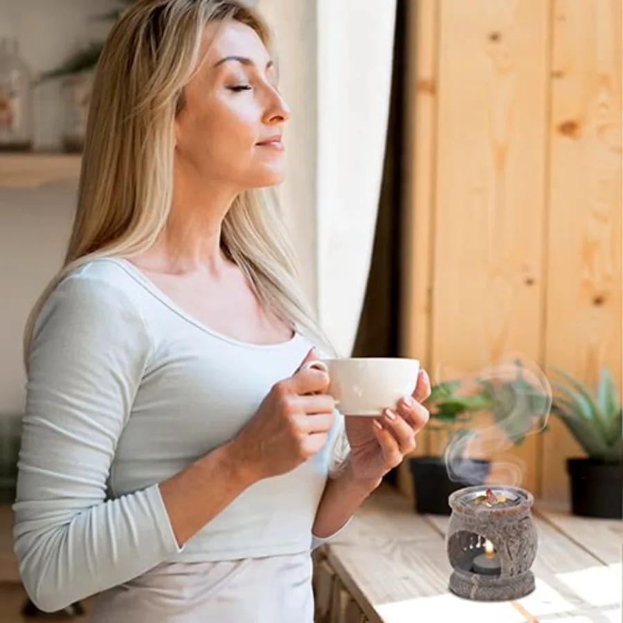 Soapstone Incense Burner with Strainer 3.34 Inch Height and 3.15 Inch Diameter Handmade Stone Incense Holder for Gentle Aromath