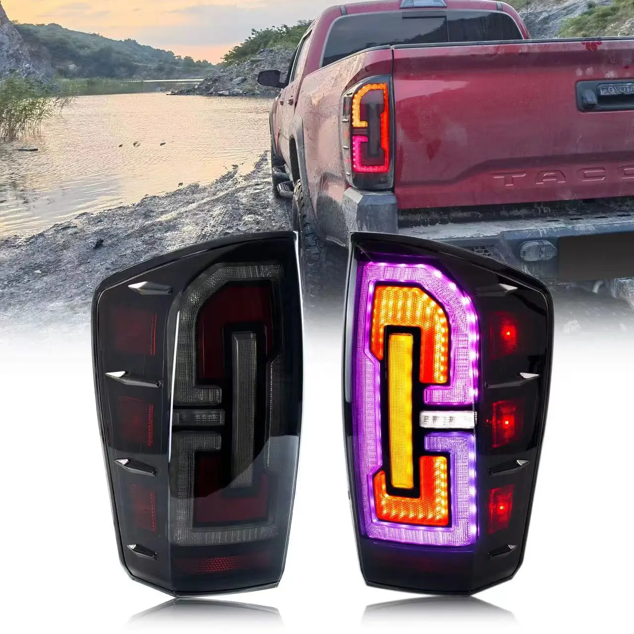 

RGB LED Sequential Taillights for Toyota Tacoma 2016-2021 Rear Lamps Start-up Animation APP Control Sequential Signal Assembly