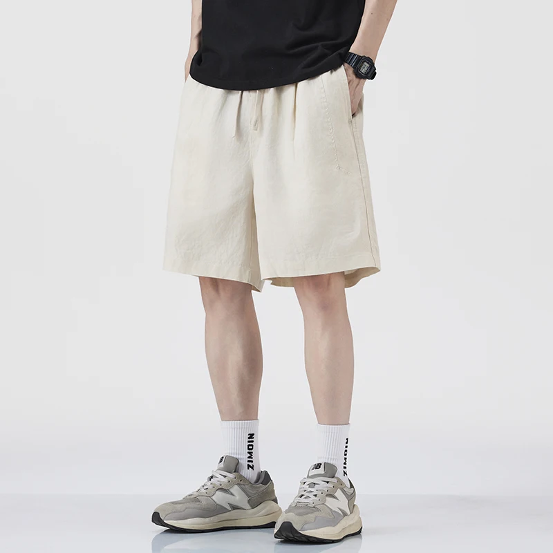 Luxury Quality Summer Thin Pure Linen Men's Casual Shorts Simple Loose Straight Versatile Trendy Japanese Short