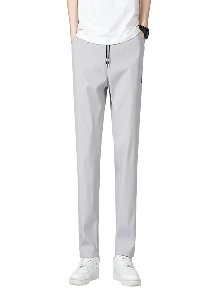 Pantalon de dehors en Soie Glacée pour Homme, Vêtement Décontracté à la Mode, Version Coréenne, Coupe Slim, Polyvalent, Couleur Unie, Tendance, Été