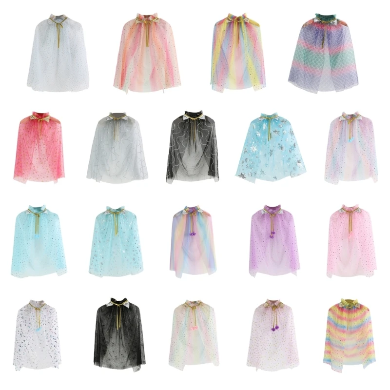 Girls Sequins Shoulder Wrap Colorful Shawl for Flower Girls Stage Shows Shrug Ruffled Collar for Party Wedding