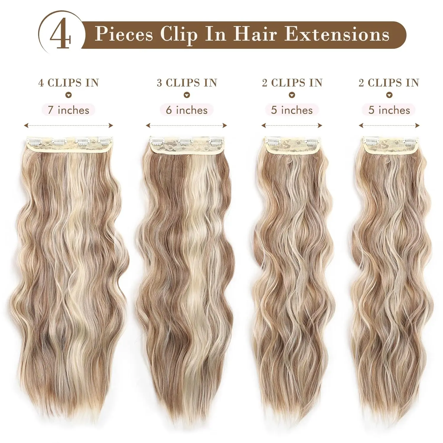 Hair Extensions, 20 Inch 4PCS Synthetic Fiber Clip in Hair Extensions Natural Soft Hairpieces