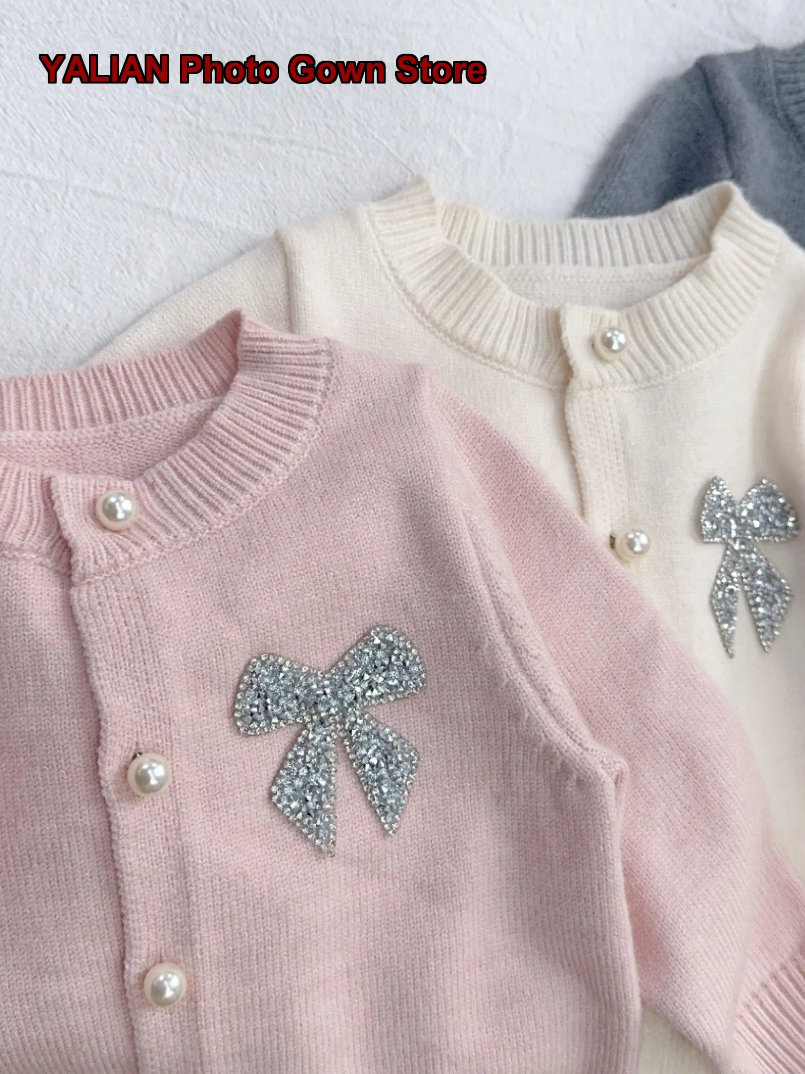 Kids Knit Cardigan Jacket 2026 Autumn Bow Tie Round Neck Knit Cardigan Girls Sweater Top Trendy