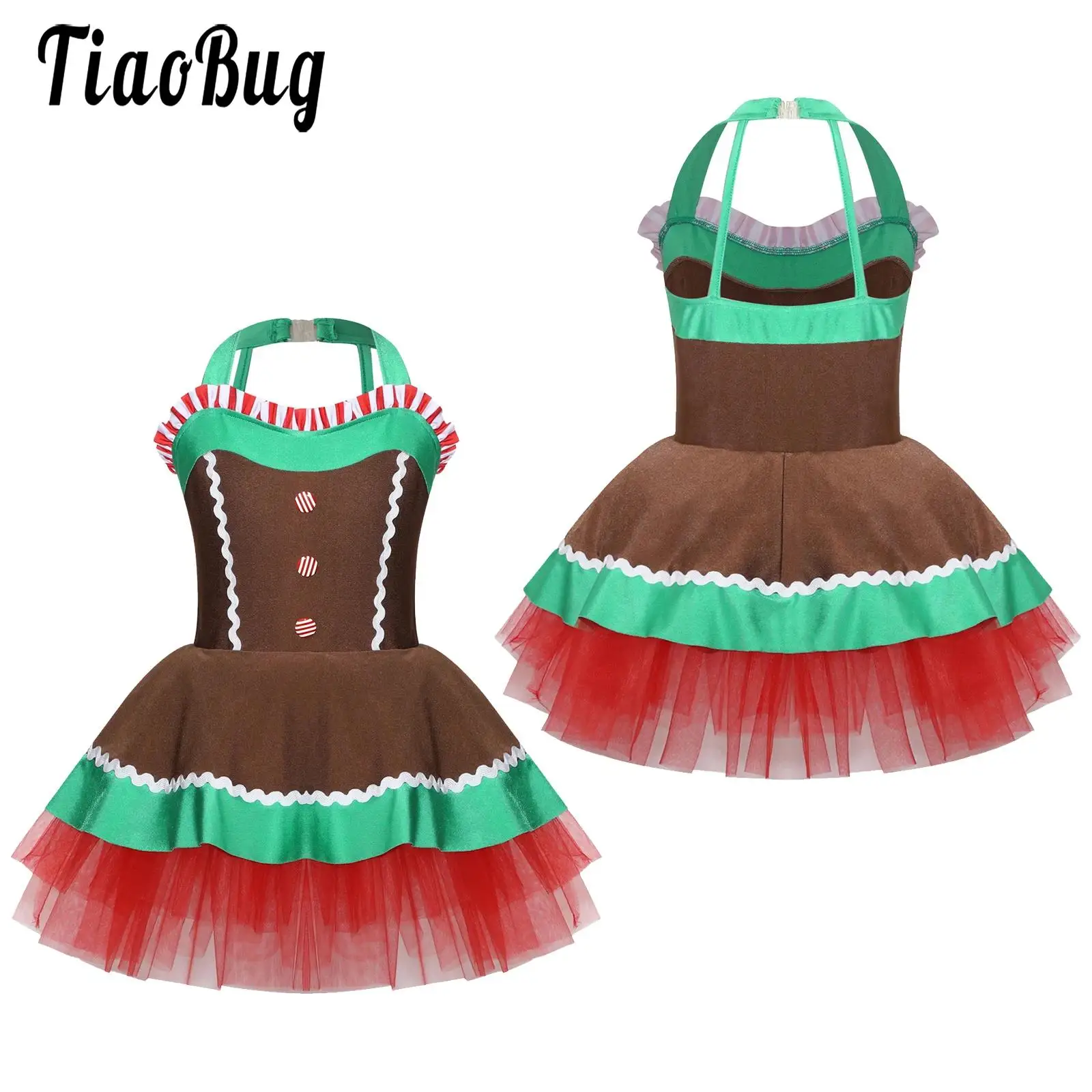 

Kids Girls Gingerbread Man Dress Tutu Ballet Dance Christmas Ginger Bread Cosplay Costumes Xmas Santa Tulle Dresses Bodysuit