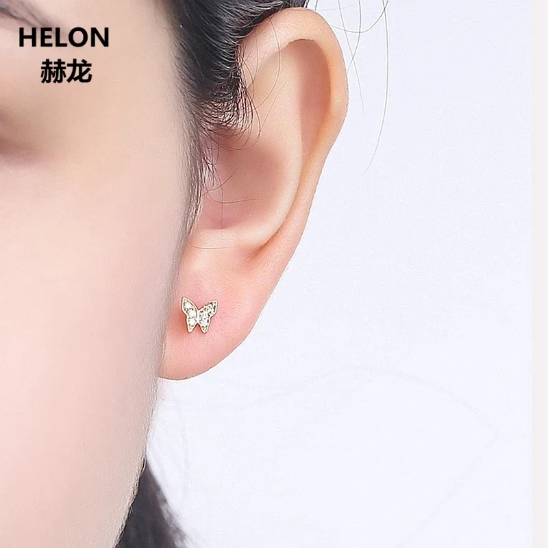 SI/H Single Cut 100% Natural Diamond Earrings for Women Solid 14k Yellow Gold Trendy Stud Earrings Party Fine Jewelry Gift