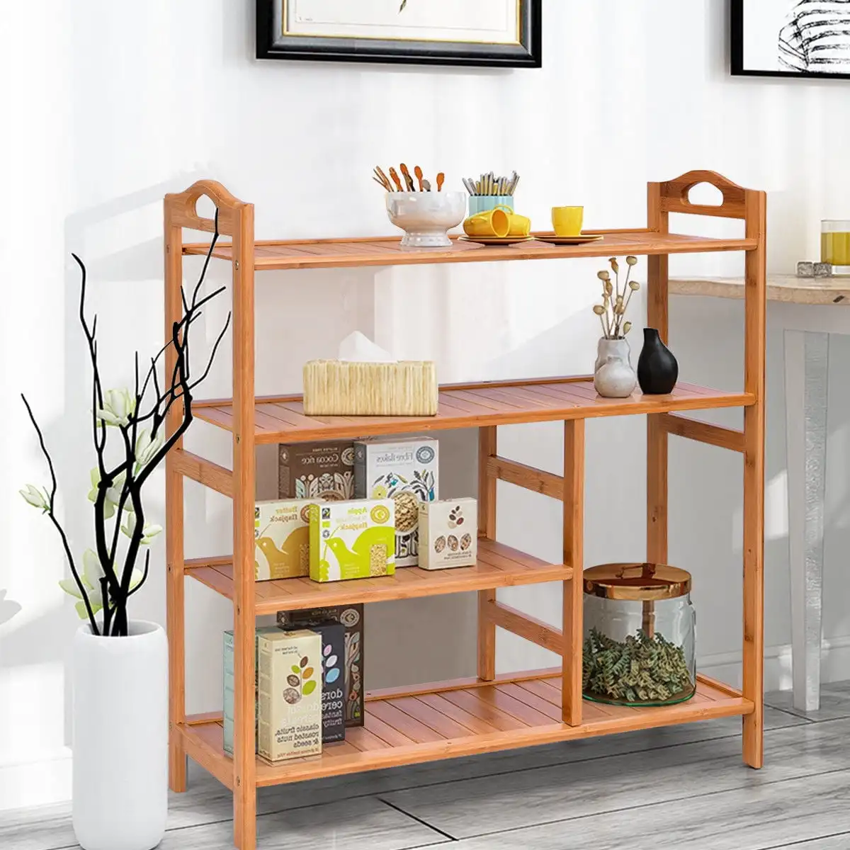 

Fashion 4 Tier Multifunction Bamboo Shoe Rack Boot Tower Shelf Storage Organizer Stand
