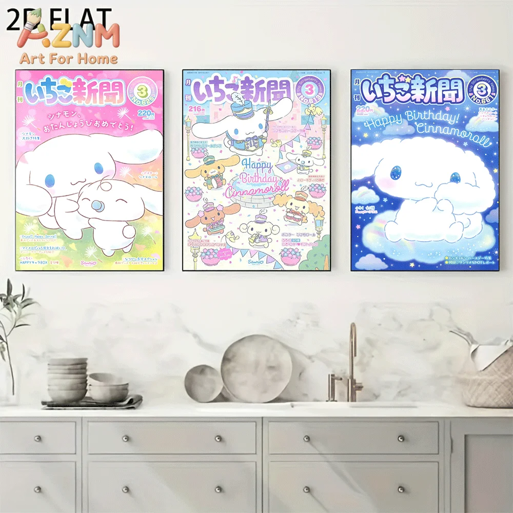 AZNM Cinnamoroll Canvas Wall Art Unframed Cute Cartoon Print Poster Japanese Magazine Birthday Cloud Friends Design for Girls Be