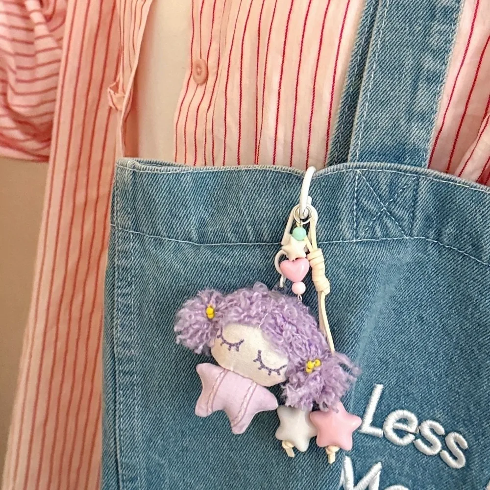 

Lovely Star Little Girl Keychain Ball Doll Bag Charm Hanging Stuffed Cartoon Bag Pendant Bag Pendant