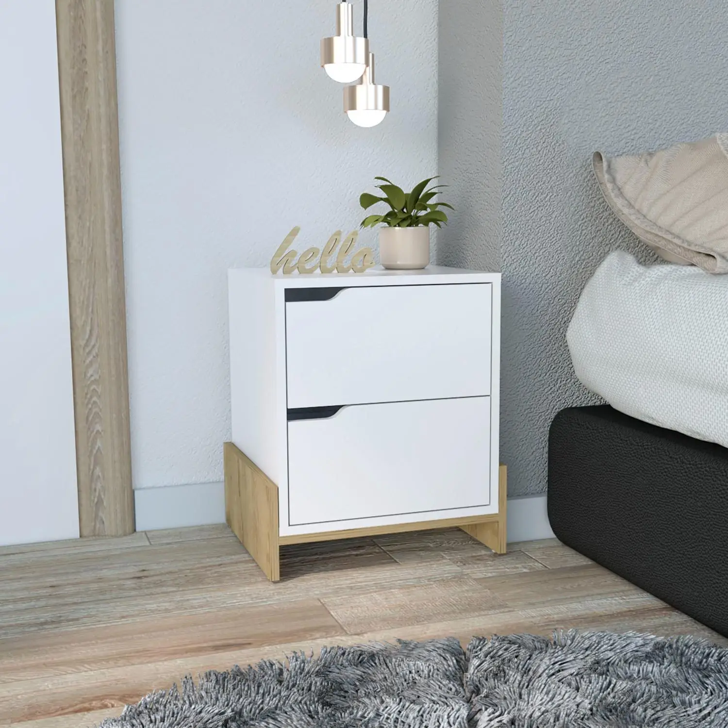 

Luss Nightstand, Bedside Table with 2-Drawers White / Macadamia