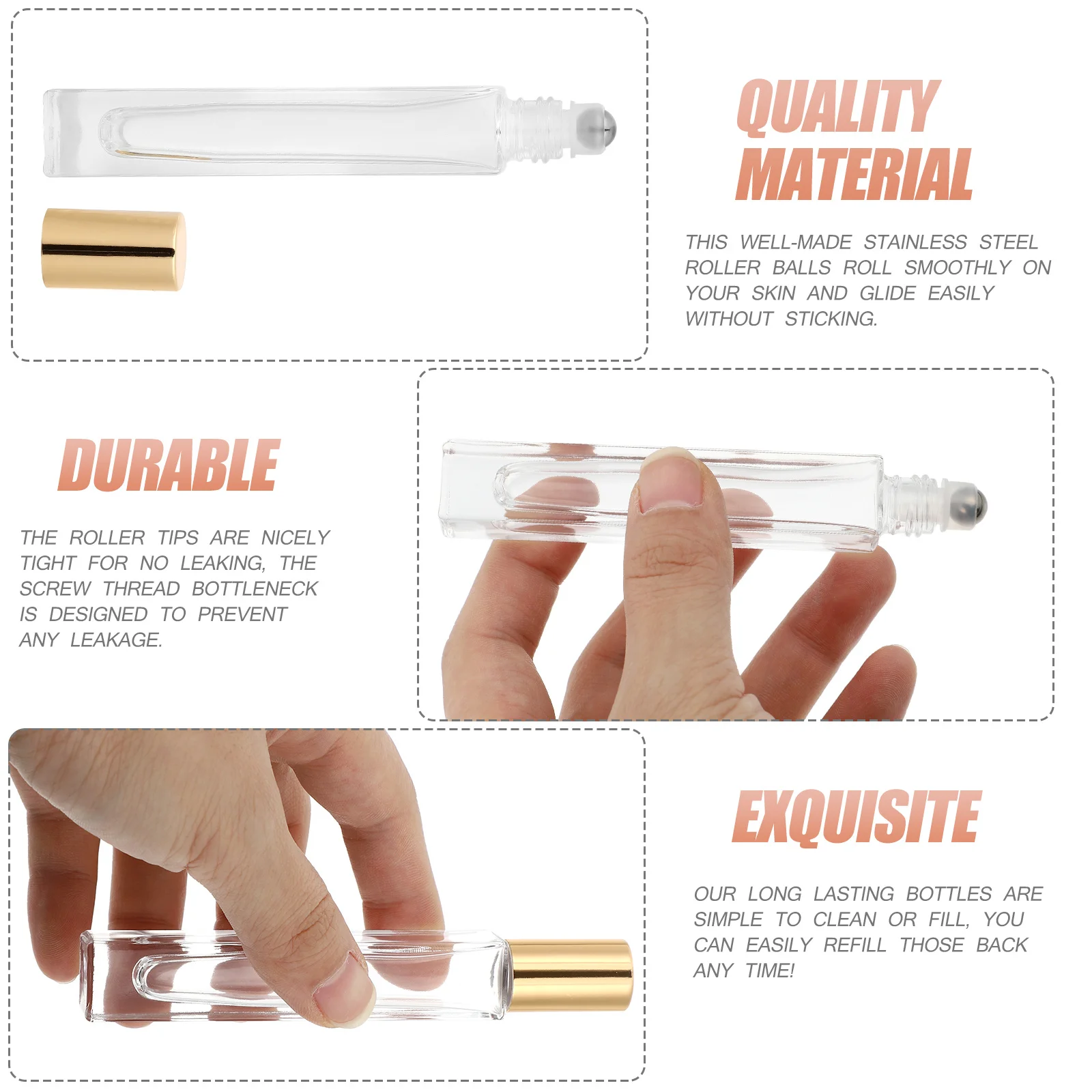 

5Pcs 10Ml Perfume Roll-on Bottle Leakproof Glass Roller Bottles for Essential Oil Coconut Oil Refillable Travel Size Sub-Packing