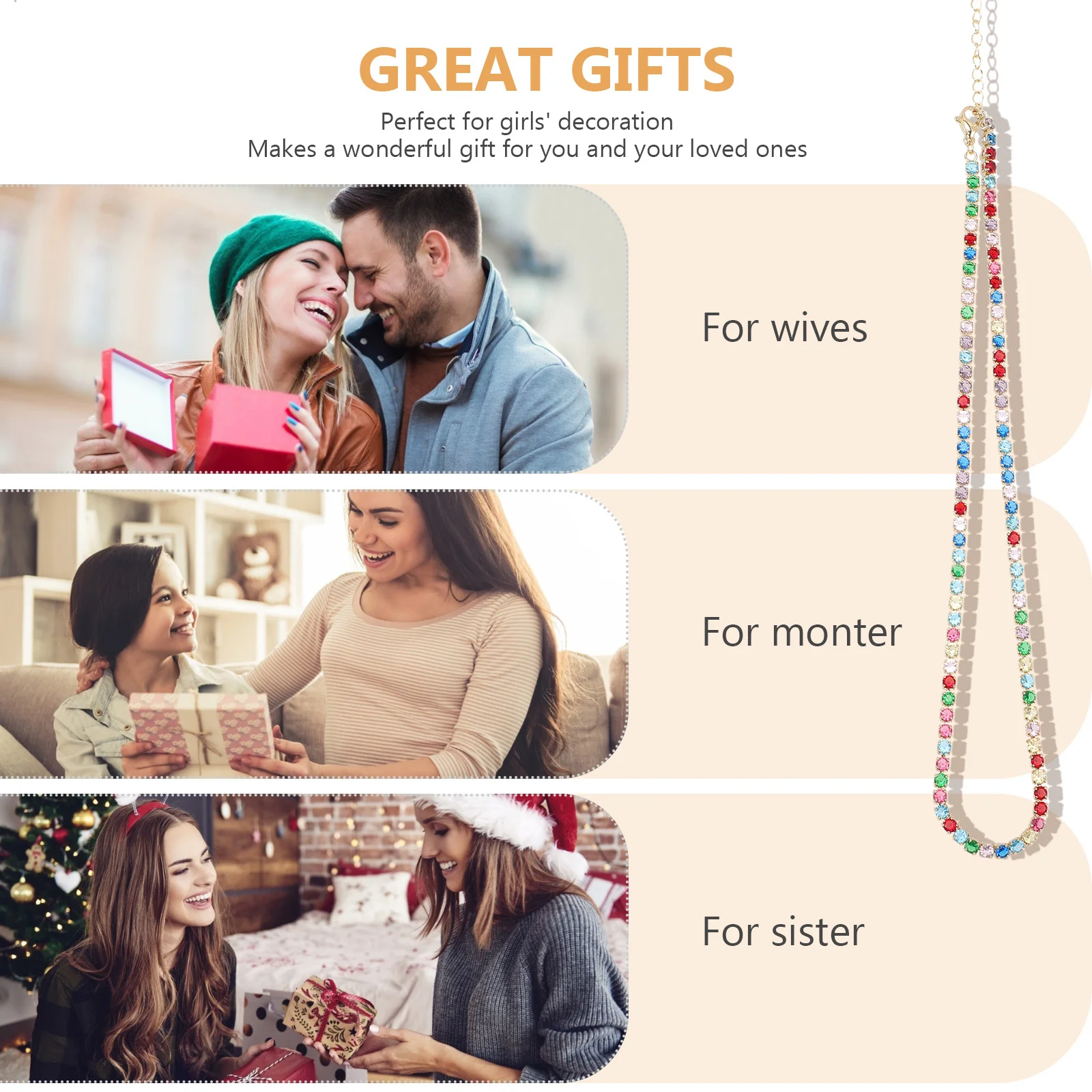 

Rhinestone Tennis Necklace with Zircon Stones Elegant Crystal Chain Necklace Party Jewelry for Women Diamond Chain