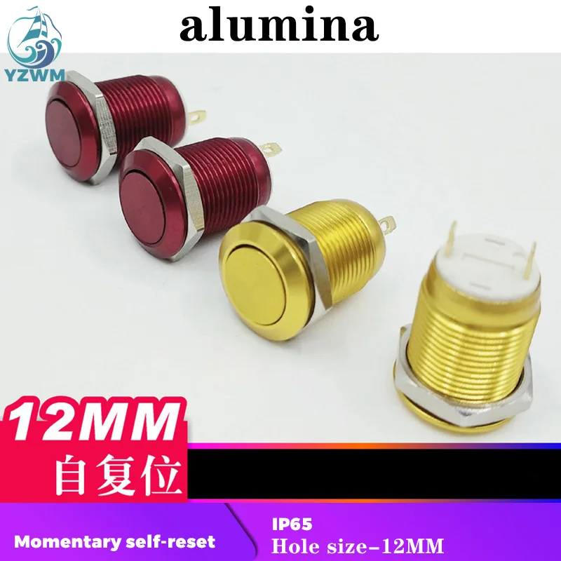 YZWM 12mm Self Reset Button Inching Switch Computer Switch Automobile Refitting Aluminum Oxide Waterproof
