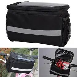 Bicycle Front Handlebar Bag Outdoor Cycling Bike Phone Mount Bags Bike MTB with Reflective Strip Front Bag Handlebar Bag