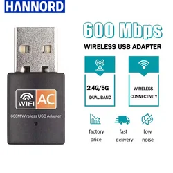 Hannord Wireless WiFi Adapter 600Mbps USB Mini Wifi Dongle Dual-Band 2.4G/5GHz Receiver for Laptop Desktop