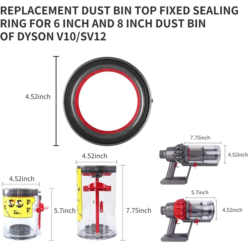 Dust Bin Top Fixed Sealing Ring, Dyson V10 Vacuum, SV12, Peças de reposição Dirt Cup, Acessórios de substituição