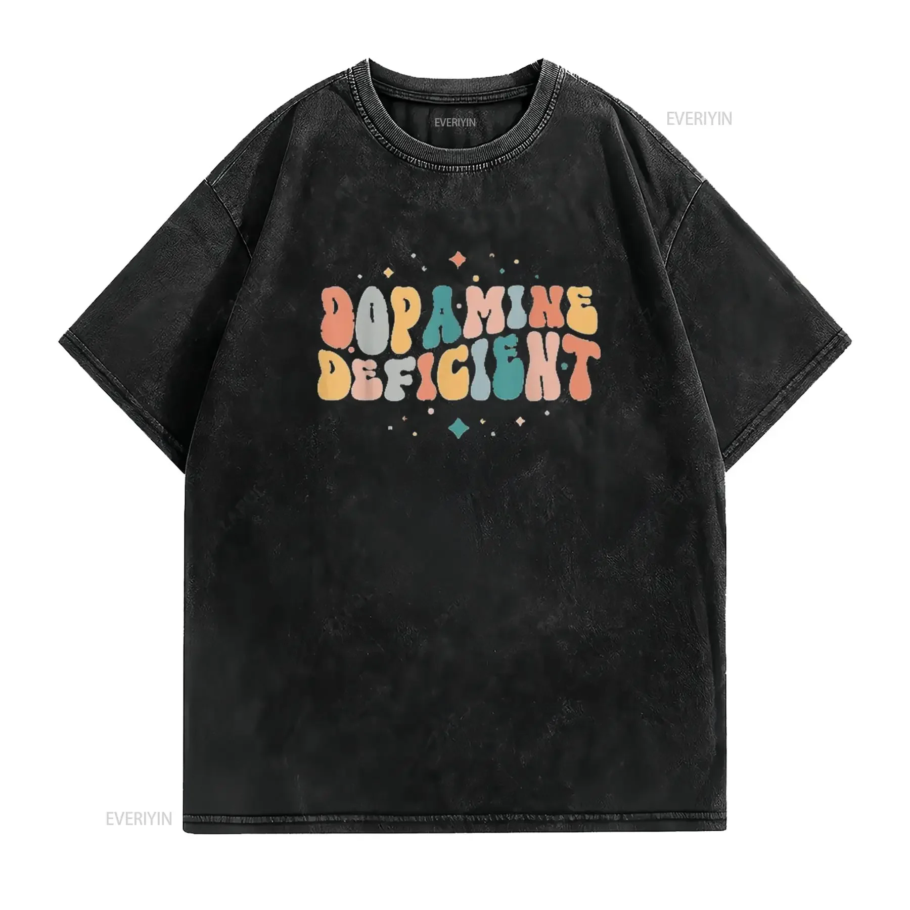 Mens Dopamine Deficient Funny Neurodiversity ADHD Awareness T Shirt White XL vintage Washed fashion Stretched Casual