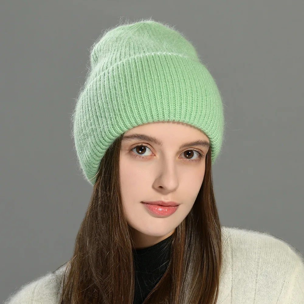 Winter Warm Angora Beanie Hat for Women Girls Rabbit Fur Fluffy Knitted Caps Earflap Soft Warm SKI Snow Outdoor Skullies