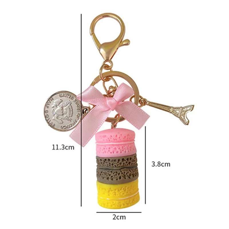 New Macaron Cake Keychain Bow Paris Tower Key Ring Charm Car Keychain Party Gift Jewelry