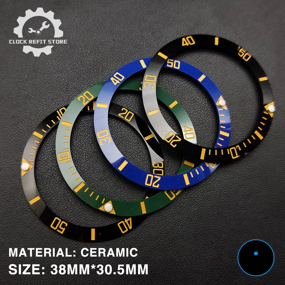 Relógio modificação loja 38mm moldura de alta qualidade sub cerâmica azul preto bezel azul contas luminosas para 40mm relógio masculino 30.5mm