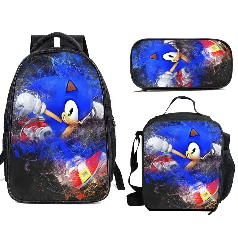 3PC-SET Nieuwe Cartoon Maaltijd Tas Sonic Lunch Tas Potlood Tas Basis- en Middelbare Scholieren Rugzak Cartoon Schooltas Mochila