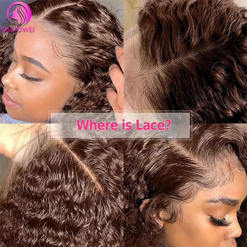 Brown Curly Lace Front Wigs Human Hair Water Wave 180% Density Chocolate Colored Pre Plucked 13X6 Transparent Lace Wig For Women