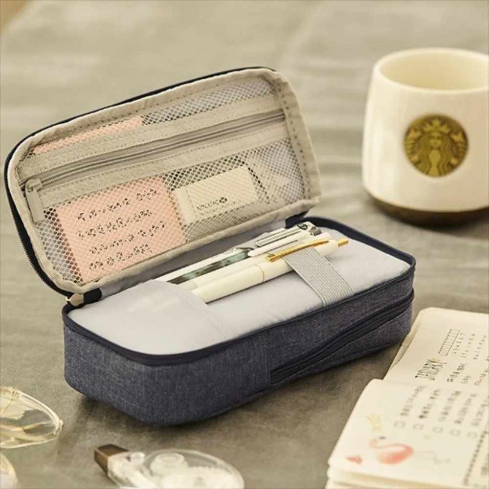 Large-capacity Folding Pencil Case Double-layer Simple Pen Storage Bag Aesthetic Zipper Student Stationary Boxes Children