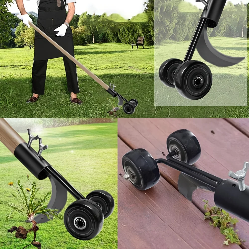 Juego de desmalezadores manuales SCImaker para jardín - Extractor de malas hierbas con rieles rodantes y mango metálico para grietas de jardines, aceras y entradas de vehículos