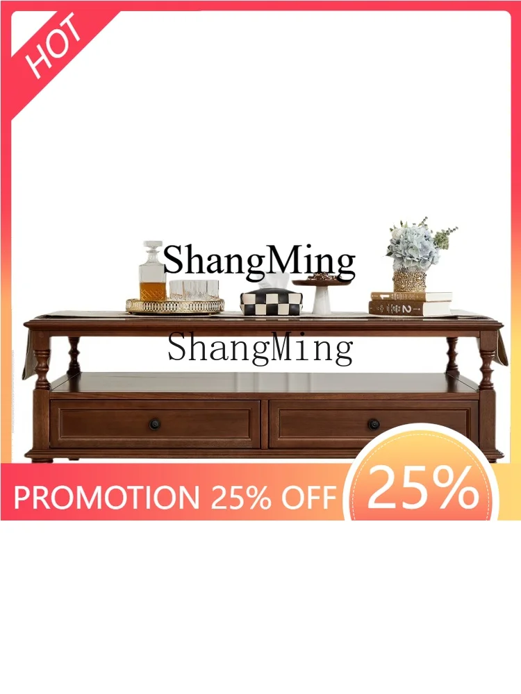 

CL household modern solid wood coffee table walnut wood tea table storage cabinet living room furniture