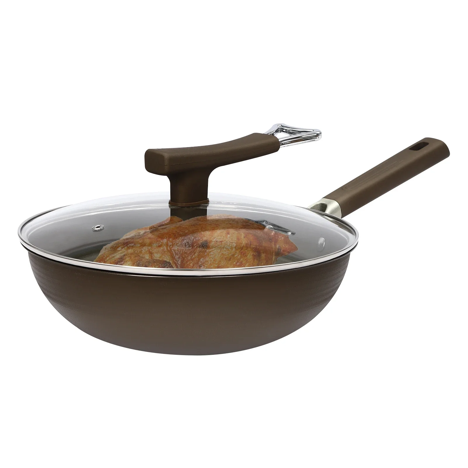 

Heavy-Duty Cast Iron Deep Frying Pan with Non-Stick Titanium Coating, 304 Stainless Steel Handle, Heat-Resistant Lid, Dishwasher