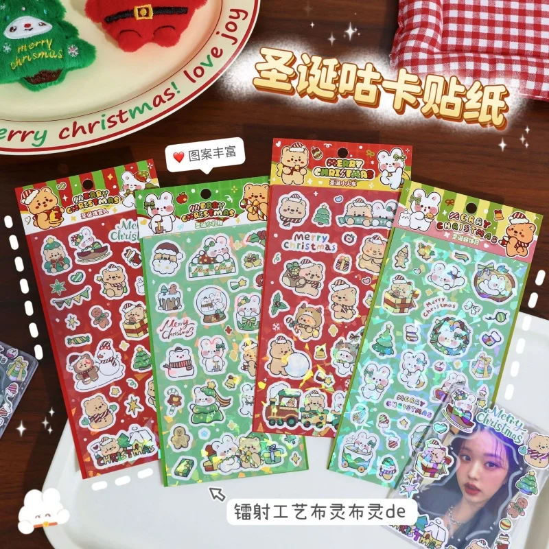 4Pcs Kawaii Little Bear Rabbit Sticker student stationery Cartoon DIY Decorative Material Stickers Halloween Christmas Gifts