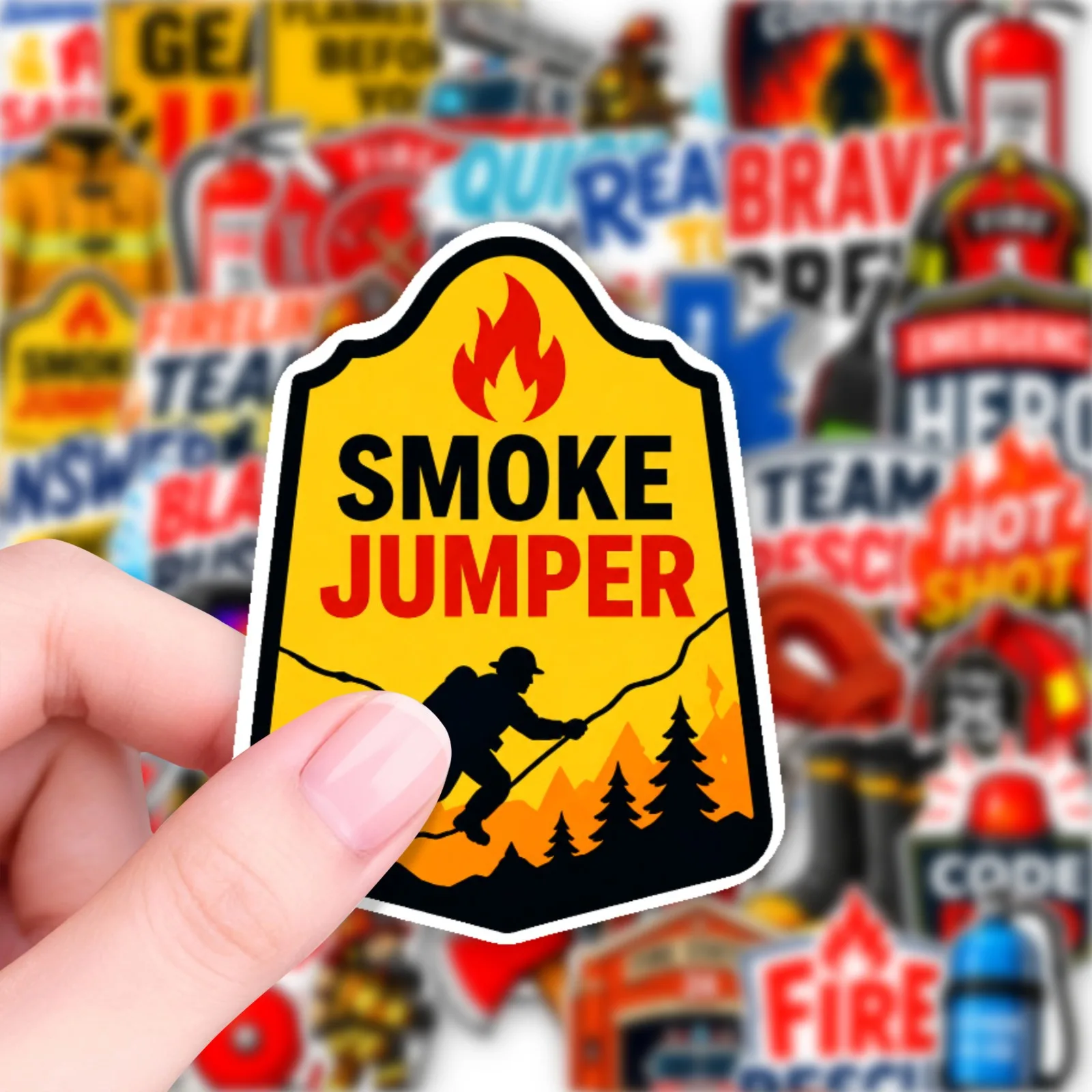 50Pcs Firefighter Theme Matte Stickers Creative Waterproof Scratch Resistant Decorative Decals for Scrapbook Notebook DIY