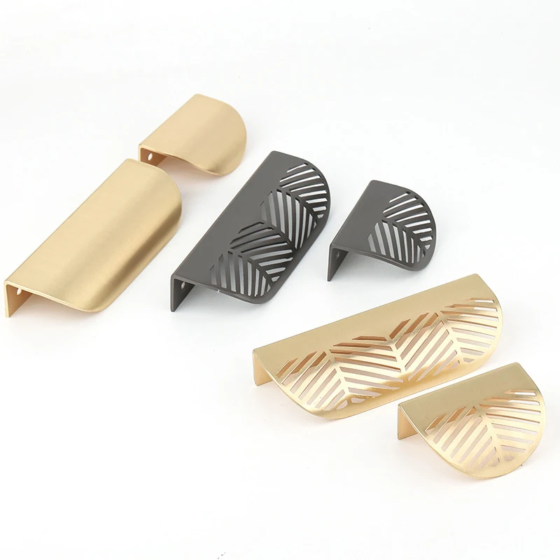 Leaf Shape Brass Gold Cabinet Pulls Furniture Hidden Handles Kitchen Door Handle Copper Cupboard Drawer Pull Knobs