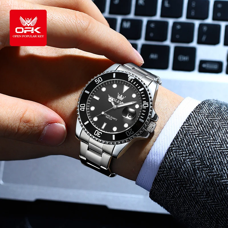 OLEVS 5885 Brand original authentic watches for man luxury Gift Box Steel band calendar quartz men's watch image 6