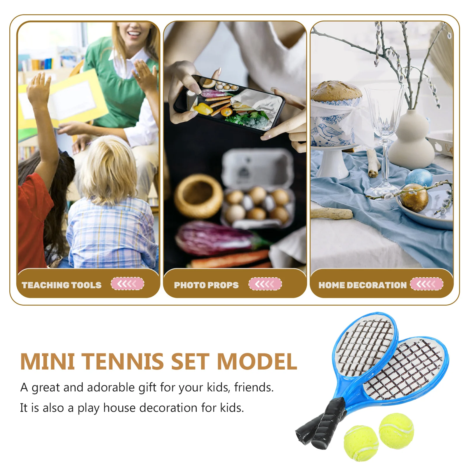 

4Pcs Mini Tennis Racket Models Creative Home Decor Durable Non Deformation Kids Play House Accessory Desktop Ornament