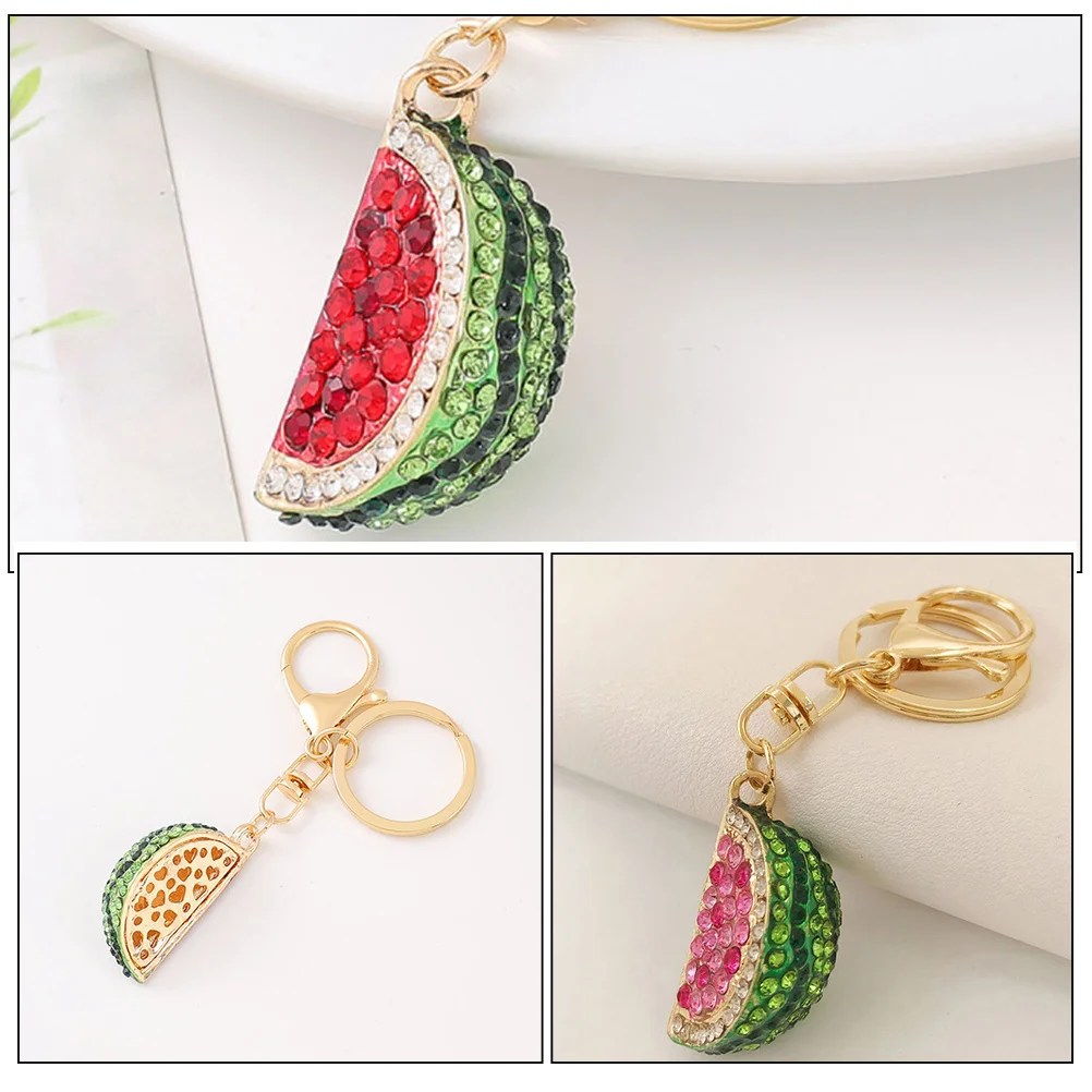 

2pcs Watermelon Keychain Cute Fruit Key Chain Sparkling Rhinestone Pendant For Bag Car Keys Portable Hanging Ornament