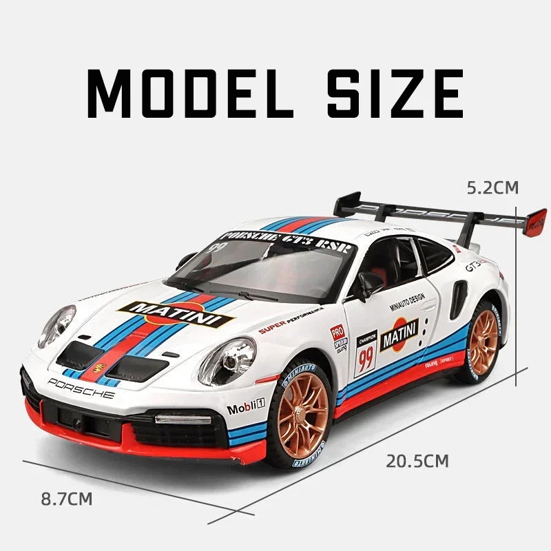 1:24 Porsche 911 GT3 RSR Alloy Diecast Toy Vehicles Metal Car Model Sound Light Pull Back Kids Toys Collection A416