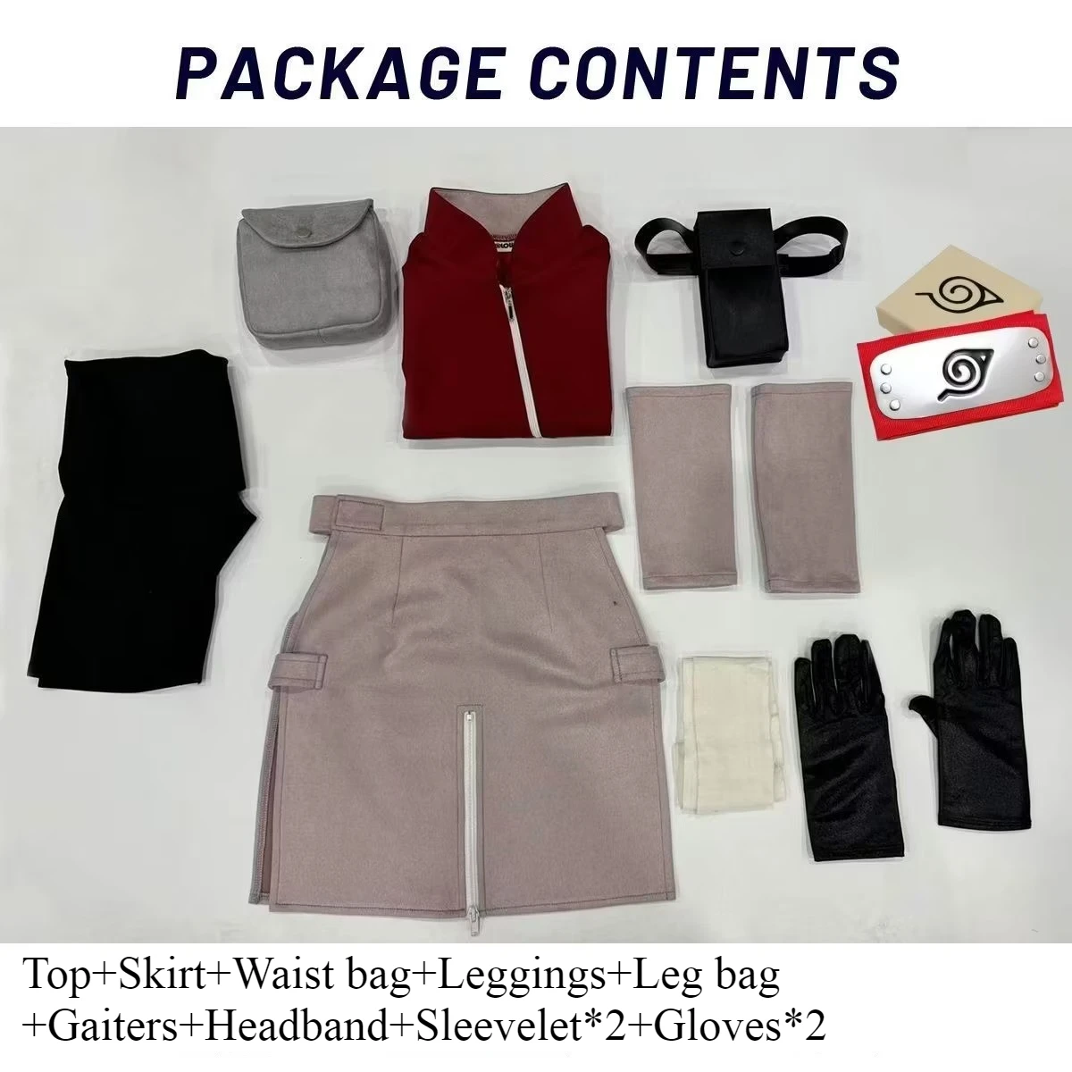 Anime Haruno Sakura Cosplay Costume Top Skirt Shorts Pouch for Women Halloween Thanksgiving Day Christmas Gift Full Set 11Pcs