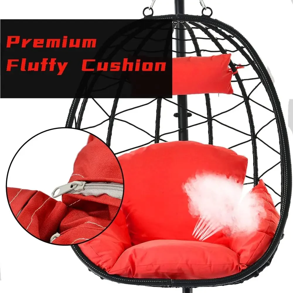 Egg Chair with Stand and UV Resistant Cushion, Indoor Outdoor Wicker Swing Egg Chair, Hammock Egg Basket Chair for bedro