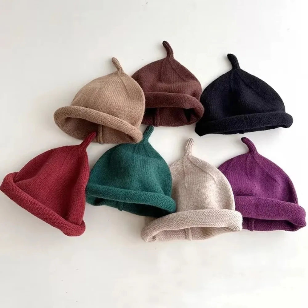 

Cute Baby Solid Color Winter Hats Knitted Thick Crochet Bonnet Winter Warm Photography Props Children Beanies Cap