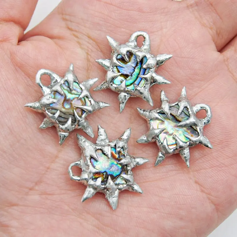 

Abalone Shell Pendant Soldered Brutalist Y2k Handmade Organic Claws Spiky Bubble Claw Thorns Approx 23mm Jewelry