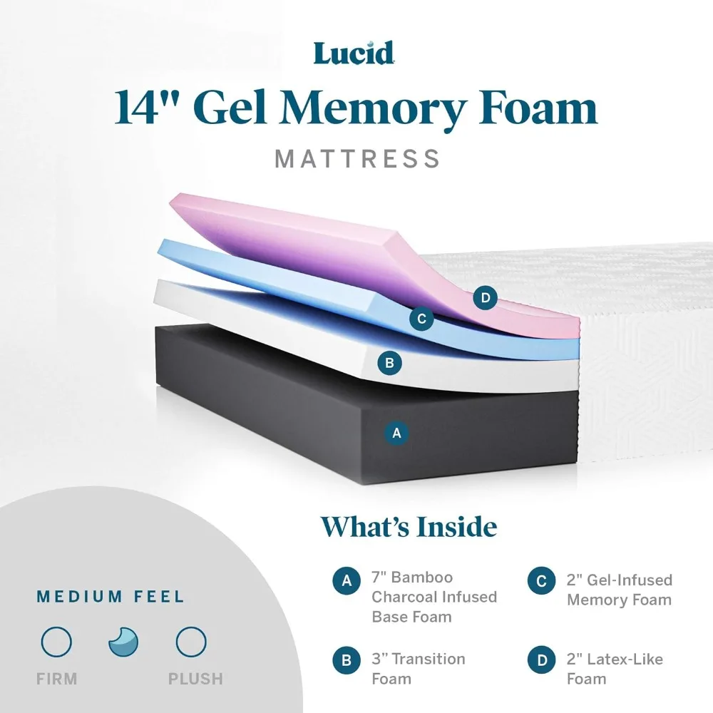 m Mattress Medium Feel  Memory Foam Infused with Bamboo Charcoal and Gel Temperature Regulating - Pressure