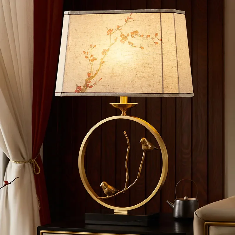 

Retro warm new Chinese lamps and lanterns all-copper table lamp creative living room, study bedroom, bedside lamp, romantic atmo