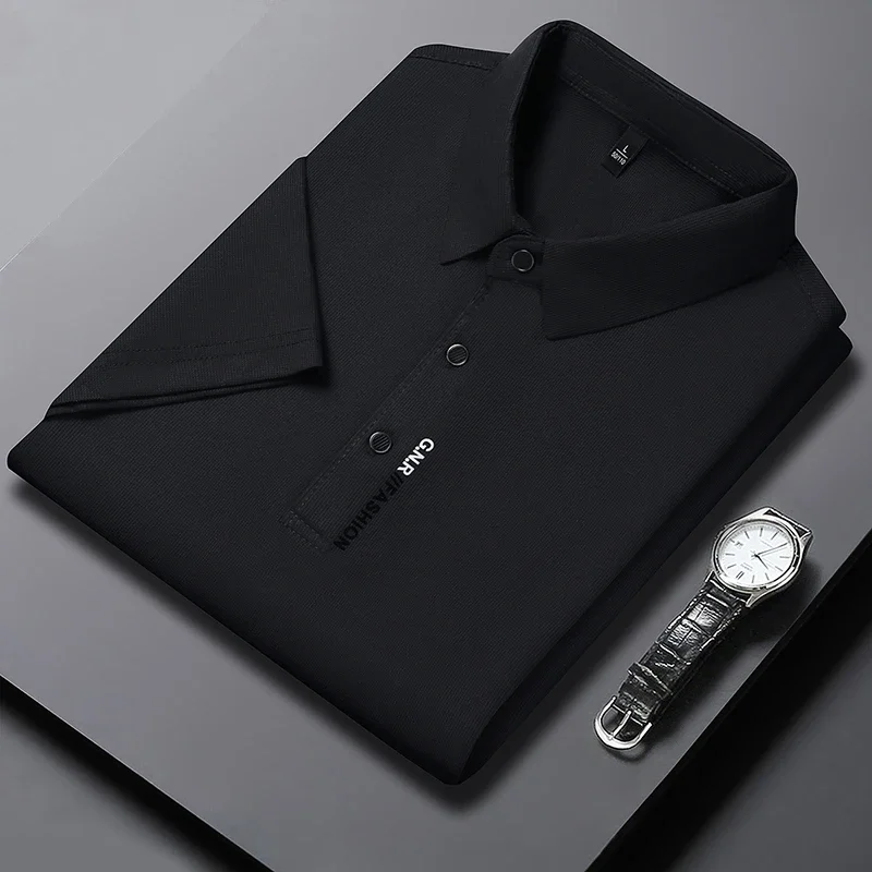 Herren-Poloshirt, kurzärmelig, einfarbig, atmungsaktiv, bequem, elastisch, Top, Neuheiten, lässiger Business-Stil