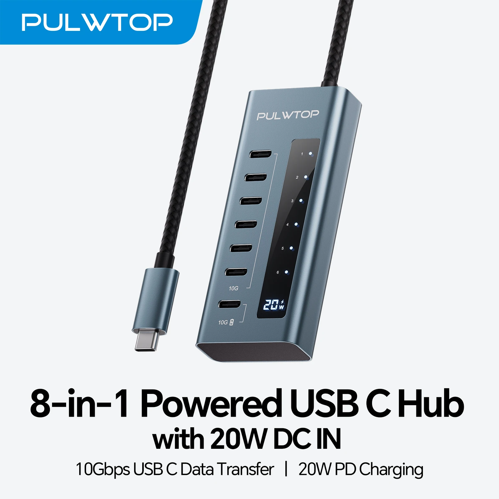 PULWTOP 7 in 1 10Gbps USB Adapter Support Data & Charging(Not Support Video), USB Hub 10Gbps Ports for iMac, MacBook, iPad, XPS