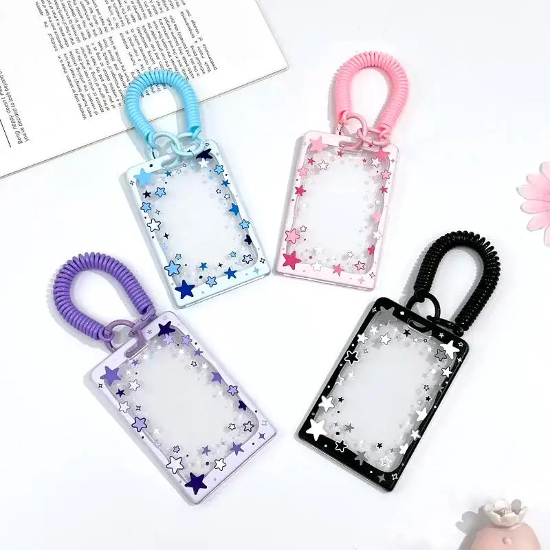 ~Star Sliding Cover Card Holder Transparent Portable ID Protector Kpop Photocard Photo Case Student School Card Bus Card Holder