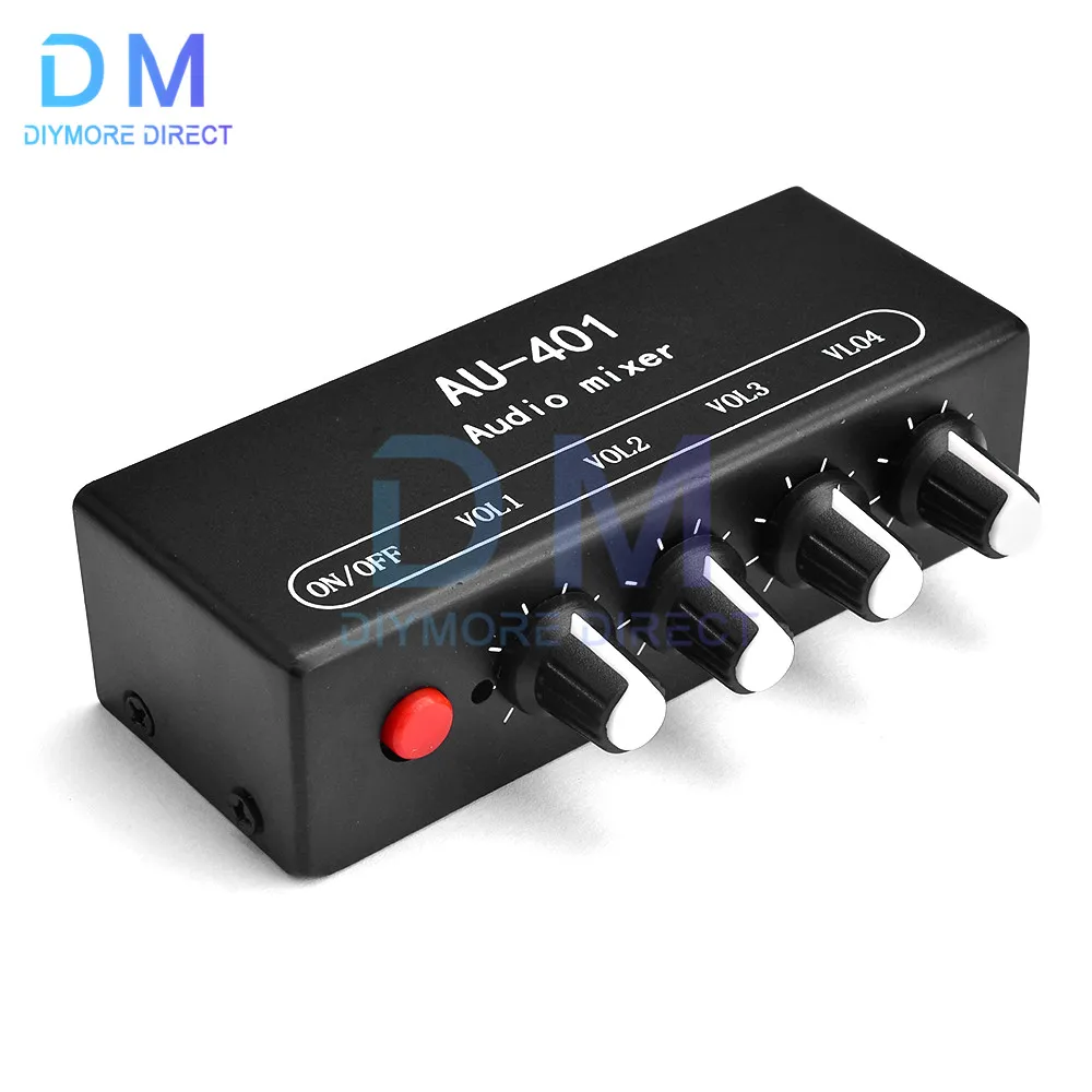 AU-401 DC 5V-12V Stereo Audio Mixer 4 Input 1 output Individually Controls Board Sound mixing DIY Headphones Amplifier