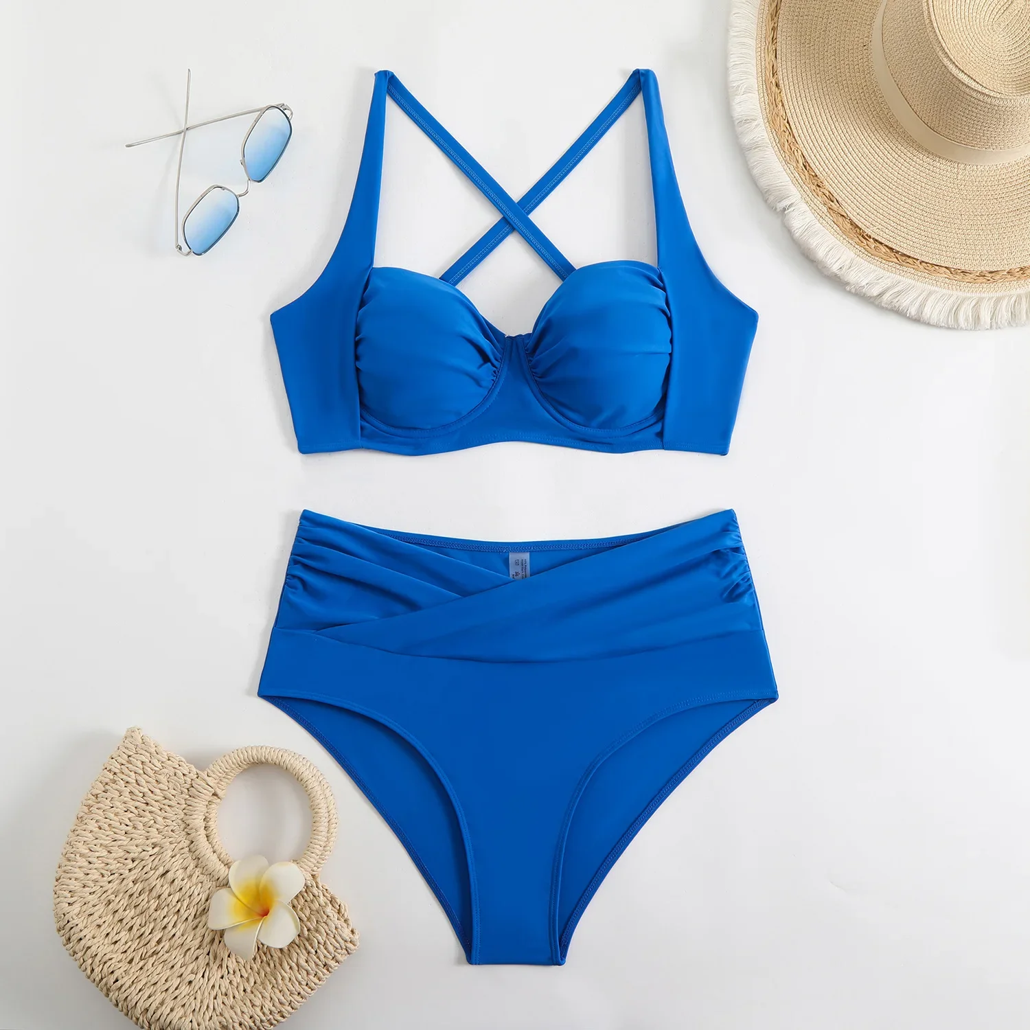 Sexy push-up bikini's sets twee stukken effen hoge taille badpak bikini badpak badmode biquini conjunto de bikini tankini