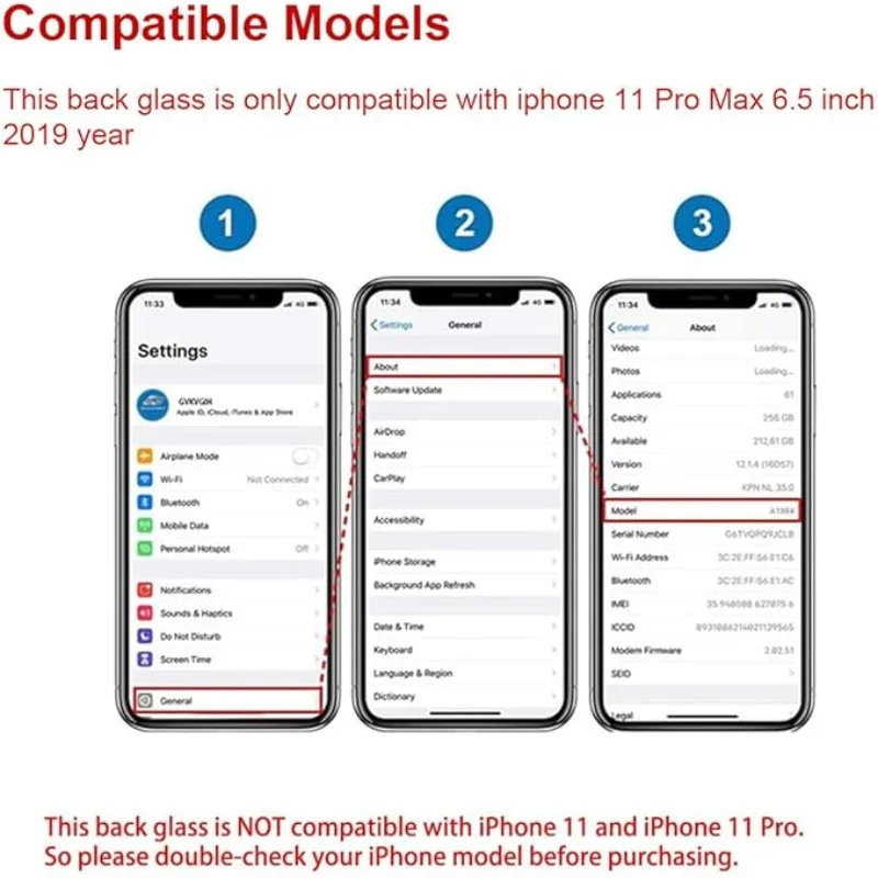 For iPhone 11 Pro Max Back Glass Replacement, with Adhesive and Tools