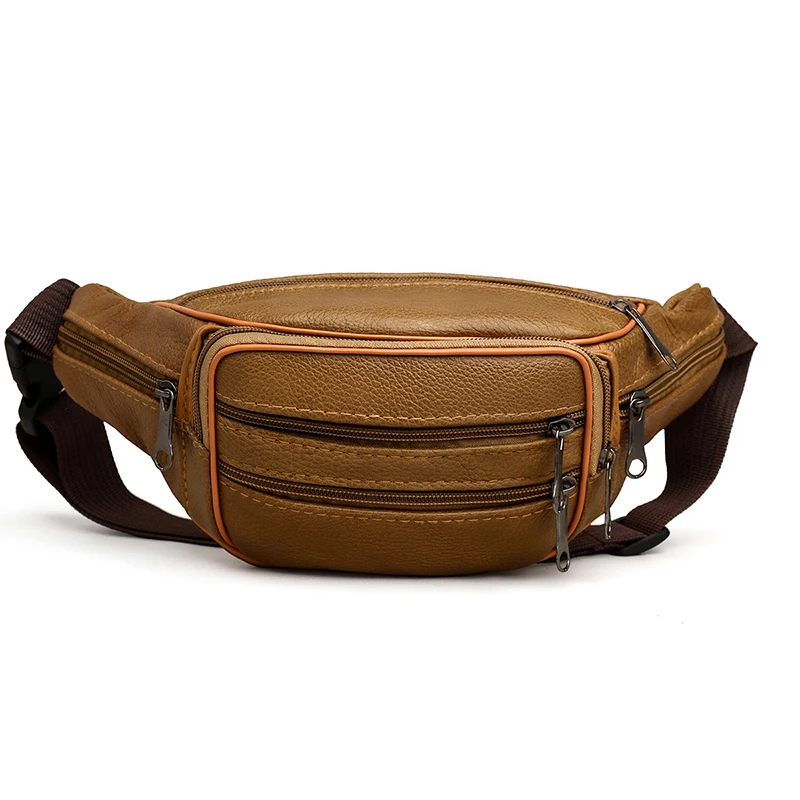 100% Genuine Leather Men\'s Waist Bag  Genuine Leather Waist Packs Casual Business High Capacity Shoulder Bag with Chest Pack