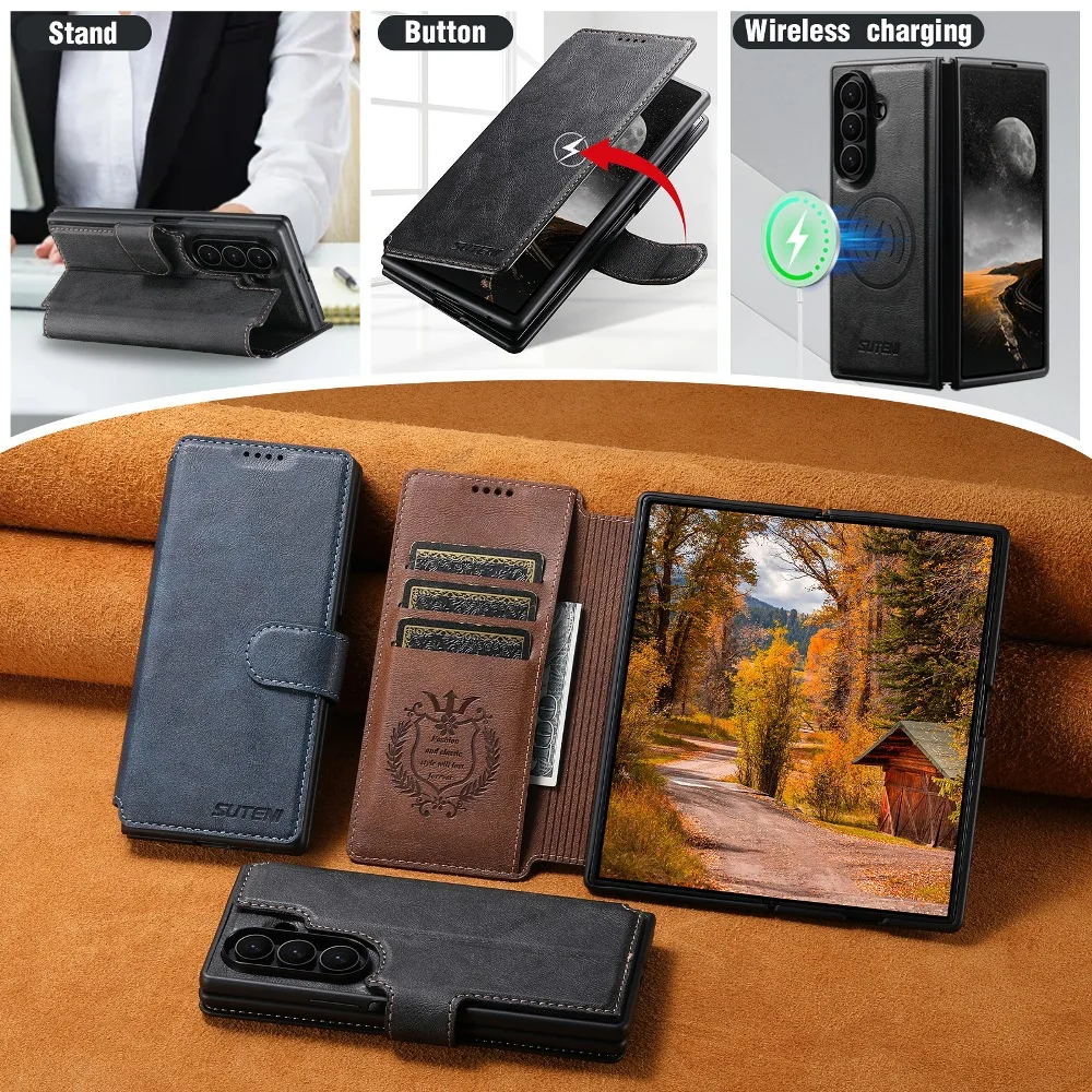 

Magnetic Flip 2 in 1 Detachable Phone Cover for Samsung Galaxy S26 S25 S24 S23 S22 Ultra with Built-in Wallet Card Slots